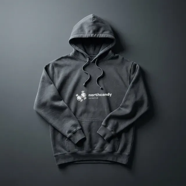 ear candy hoodie — washed fleece, back print. placeholder product shot