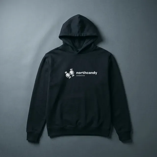 wrapper hoodie — heavyweight fleece, mark on chest. placeholder product shot